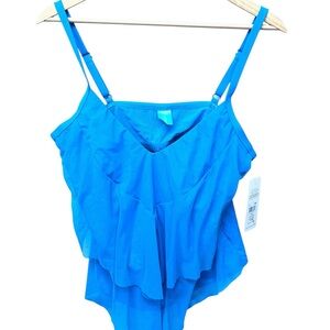 Sunsets Ava Teared French Blue Ruffled Women's Swim Top Only Size 36DD
